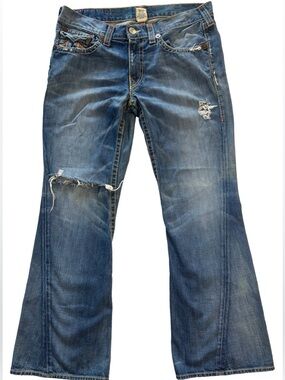 Vintage Y2K True Religion Joey Rainbow Big T Flare Jeans Women’s 36 Made in USA
